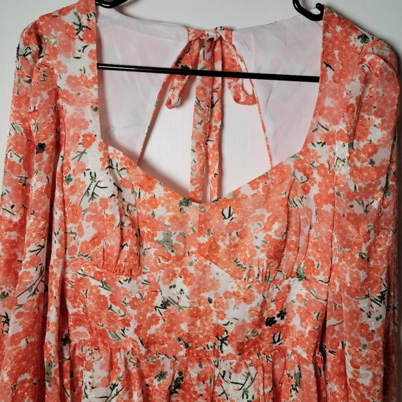 Hello Molly Orange Floral Mini Long Sleeve Cottagecore Romantic Spring Dress 4 - Picture 11 of 16